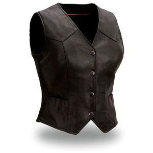 Ladies Black Lambskin Leather Light Biker Vest